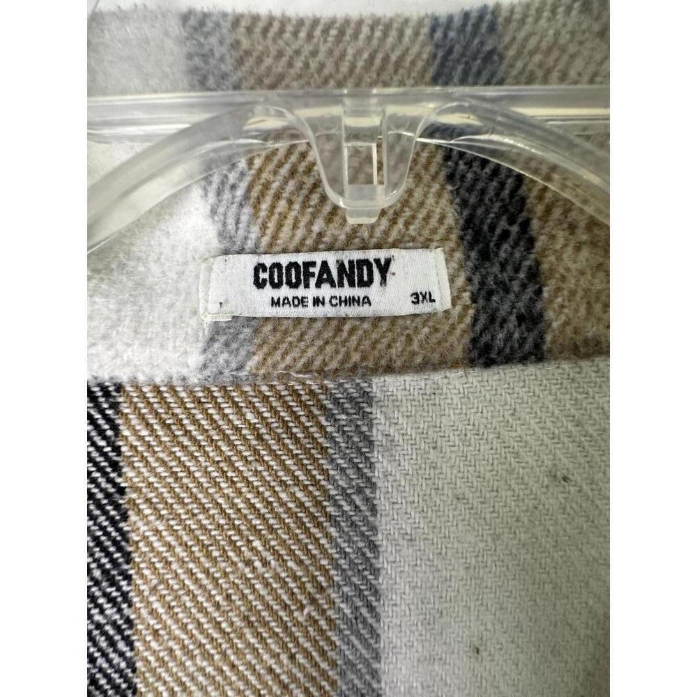 Men’s 3XL Coofandy Plaid Flannel Jacket Brown Beige Flannel Oversized Chore Work - Picture 2 of 6